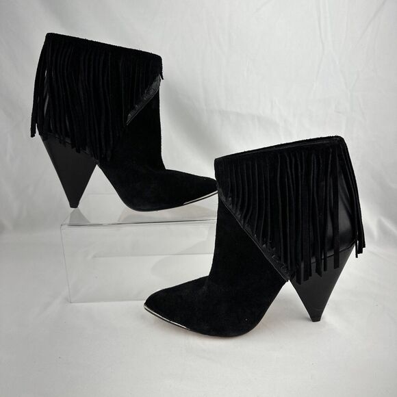 Iro Revolve Womens Xabea Bootie 7 US 38 EU Black Leather Suede Fringe - Picture 5 of 9